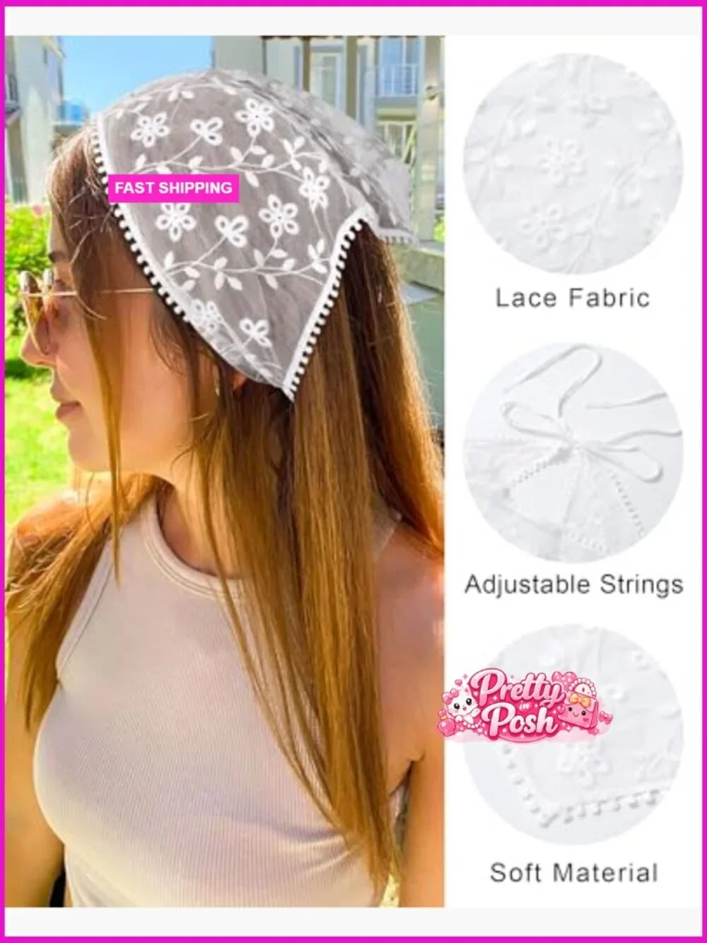 Polyester Hair Scarf with Water-Soluble Lace, Vintage Knitted Headband